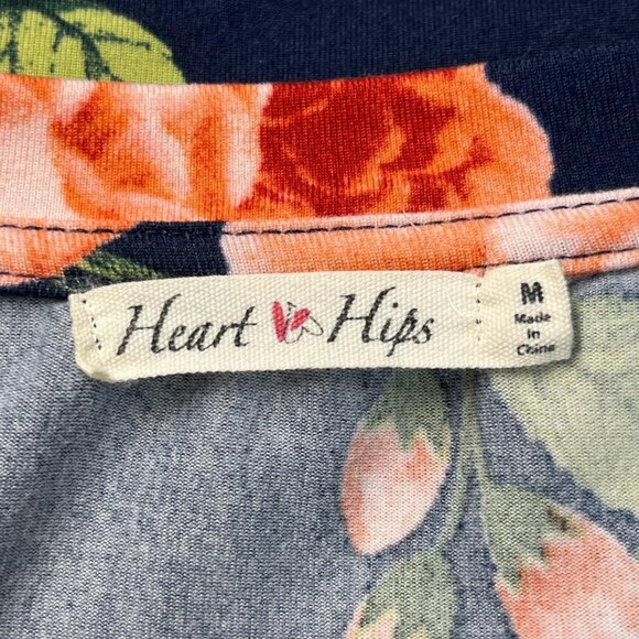 Heart Hips Women’s Navy Floral V‑Neck Short Sleeve Stretch Top Size Medium - Picture 2 of 5